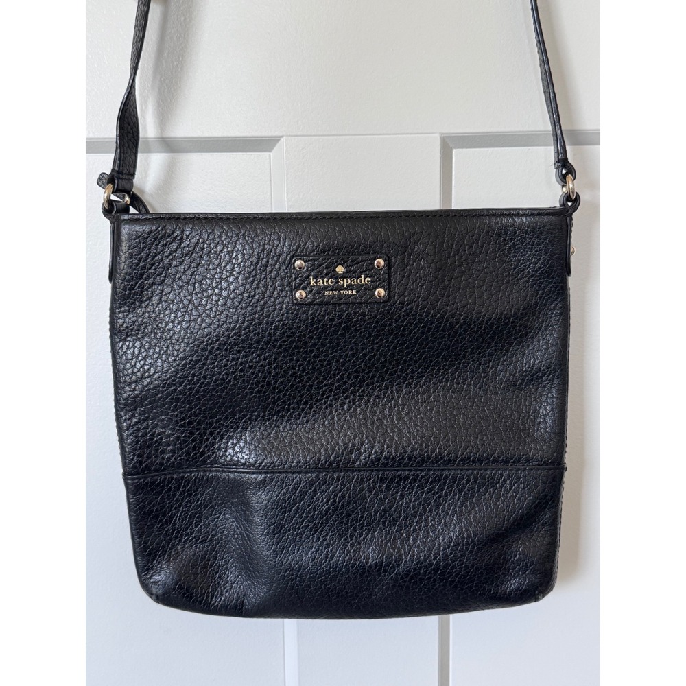 Kate Spade Black Pebbled Leather Crossbody Bag and Bifold Wallet Set Gold Logo